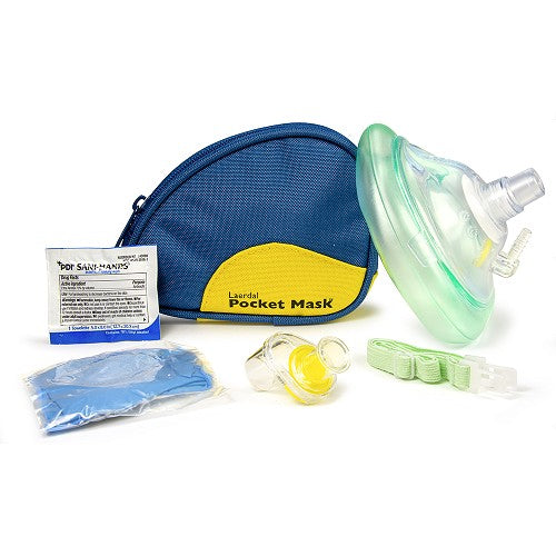 Laerdal Pocket Mask Oxygen Inlet Head Strap Gloves Wipe