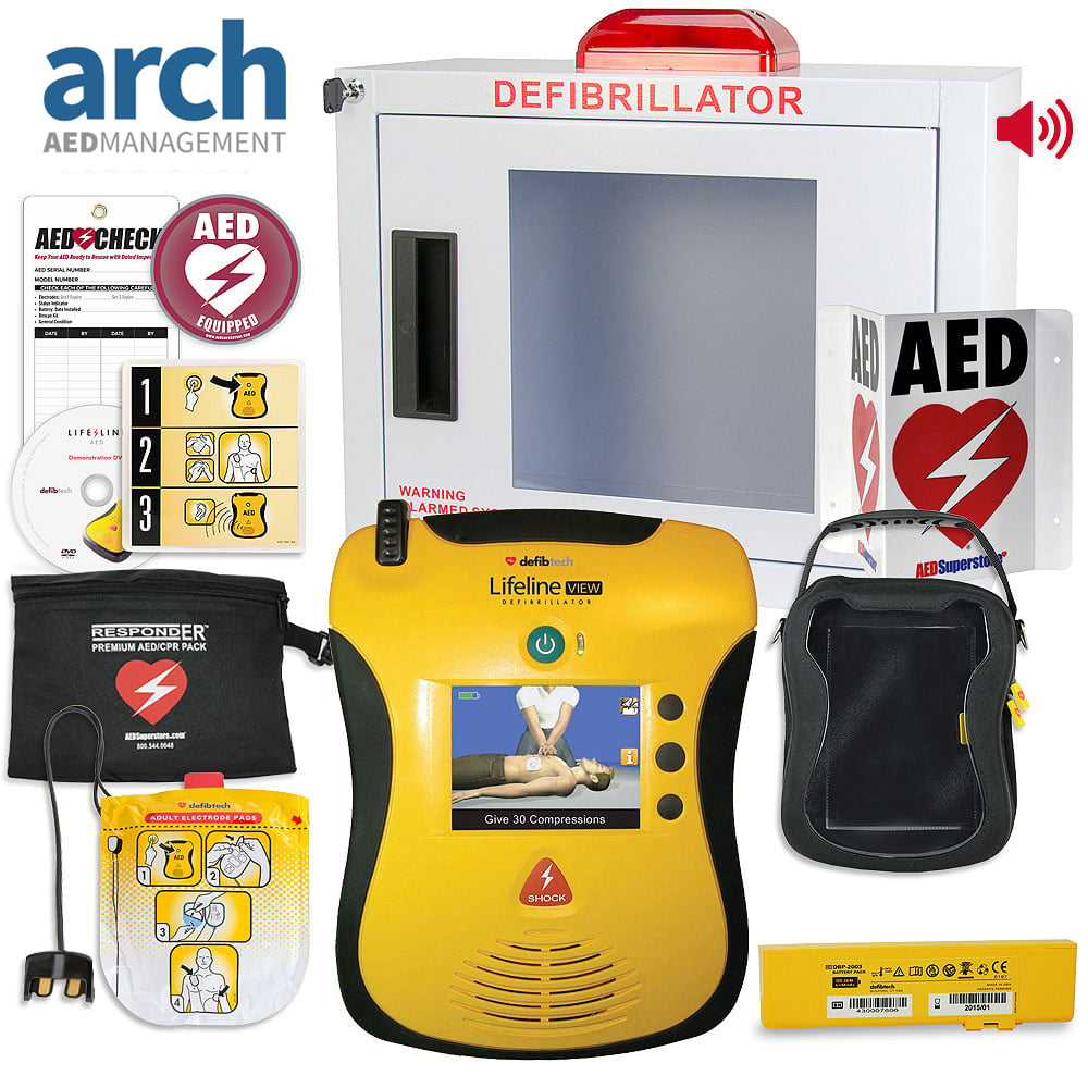 Defibtech Lifeline VIEW/ECG AED Corporate Value Package Strobe and Alarm Cabinet