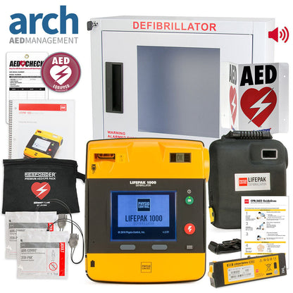 Physio-Control LifePAK 1000 AED Corporate Value Package Alarmed Cabinet