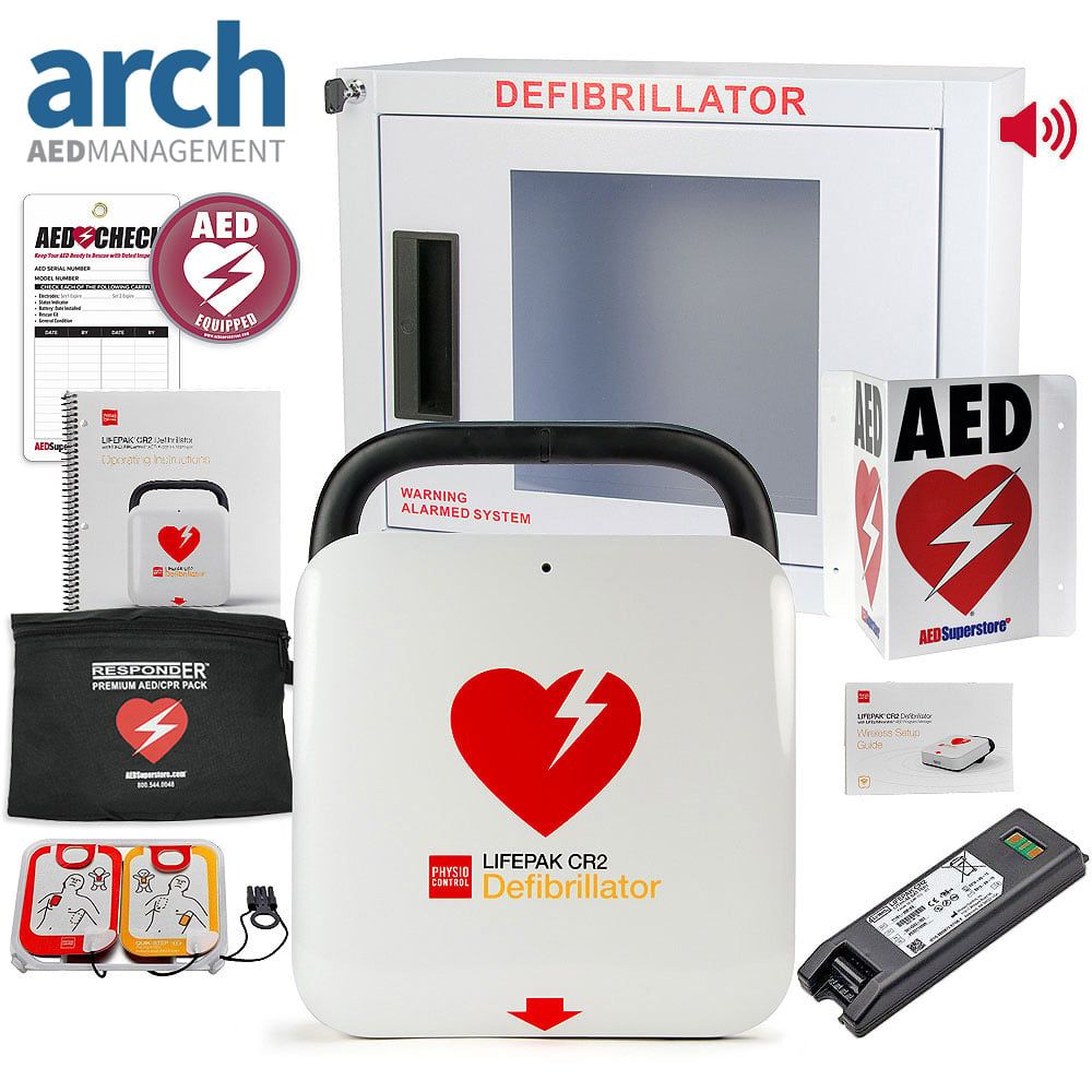 Physio-Control LIFEPAK CR2 AED Corporate Value Package Alarmed Cabinet